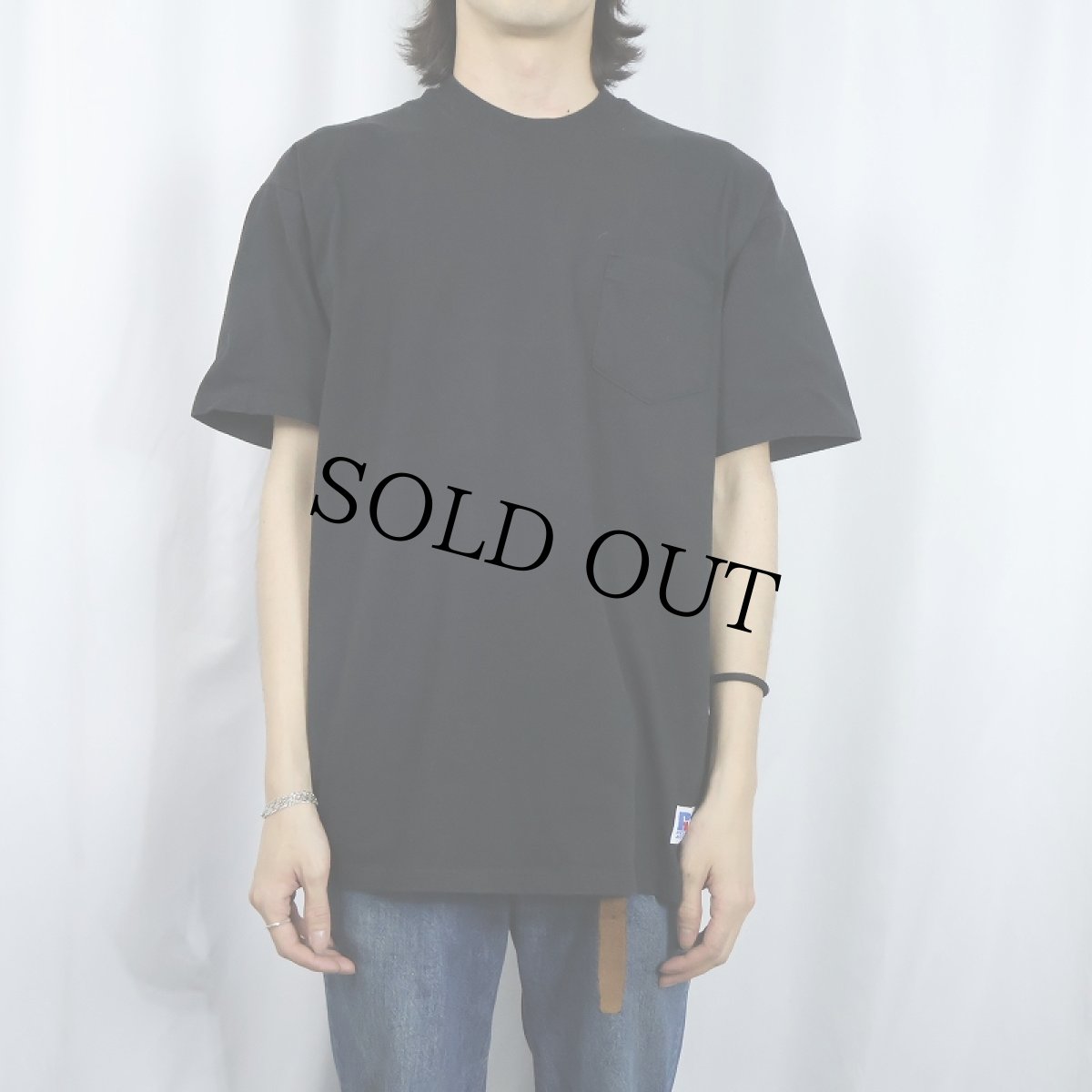 画像2: 90's RUSSELL ATHLETIC USA製 ポケットTシャツ BLACK L (2)