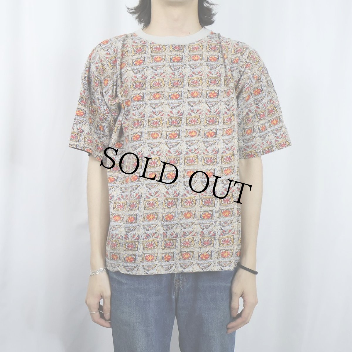 画像2: DOCKERS 総柄 プリントTシャツ L (2)