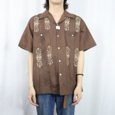 画像2: 70〜80's Yucatan 刺繍入り コットンポリ キューバシャツ (2)