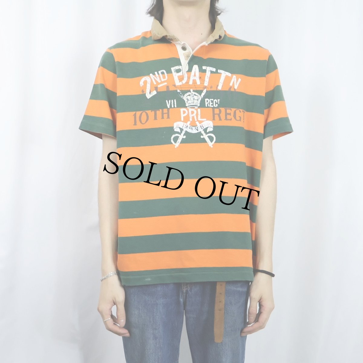 画像2: POLO Ralph Lauren "CUSTOM FIT" ボーダー柄 ラガーシャツ L (2)