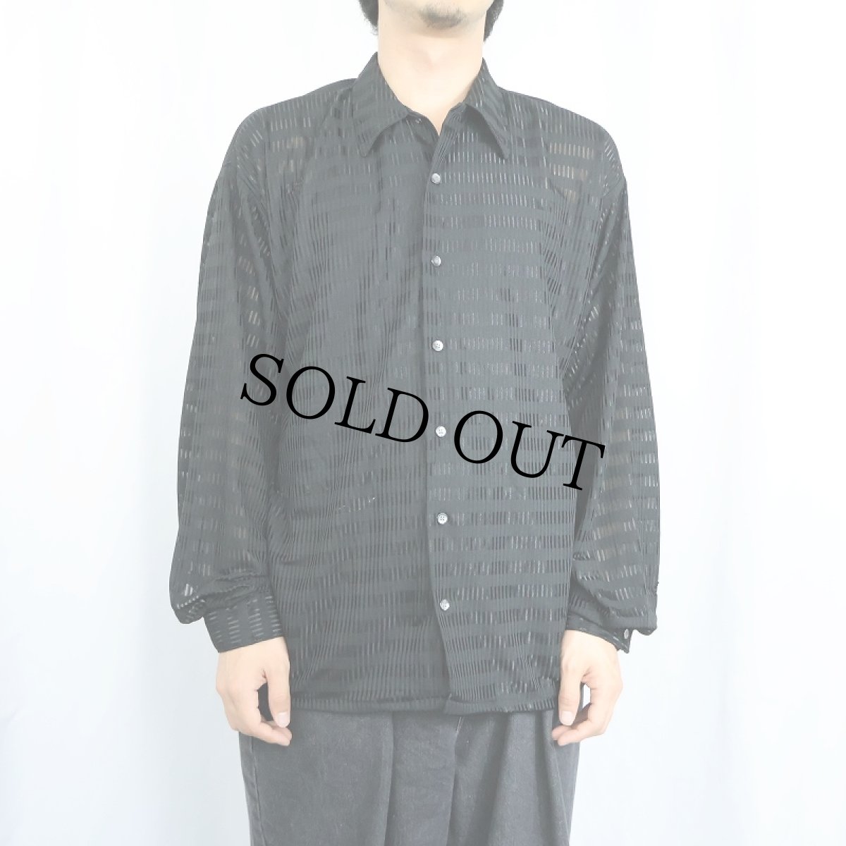 画像2: Monzini Collection ボーダー柄 シースルーシャツ M (2)