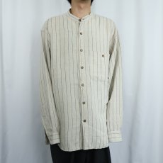 画像2: PIERRE VEDUN ストライプ柄 バンドカラーリネンシャツ L (2)