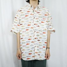 画像2: USA製 魚柄 コットンシャツ XL (2)