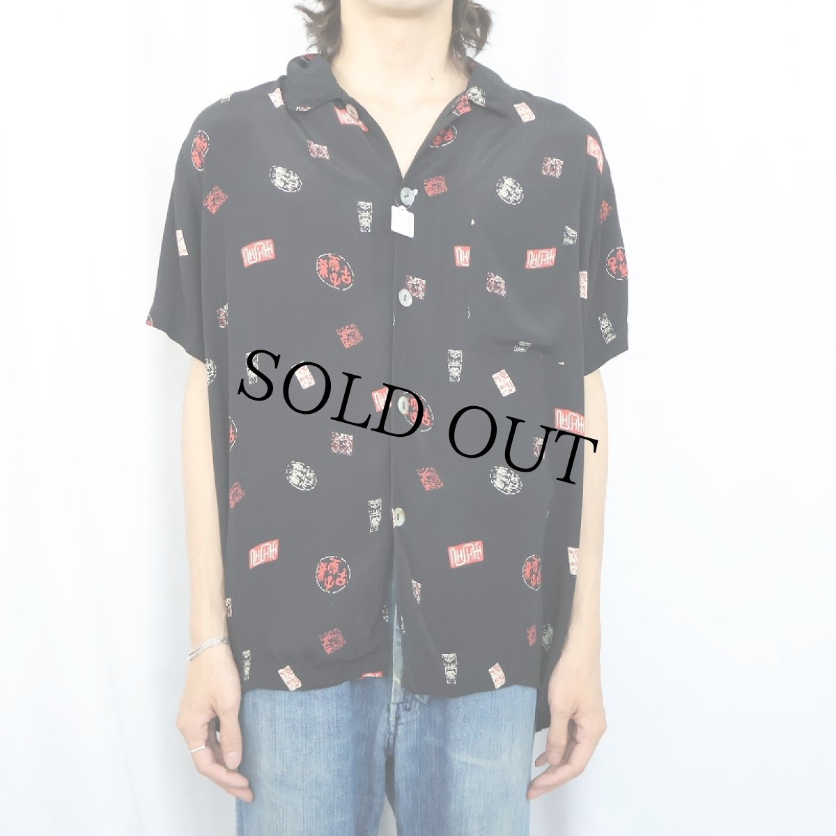 画像2: CHICO'S DESIGN 総柄 レーヨンシャツ BLACK SIZE2 (2)