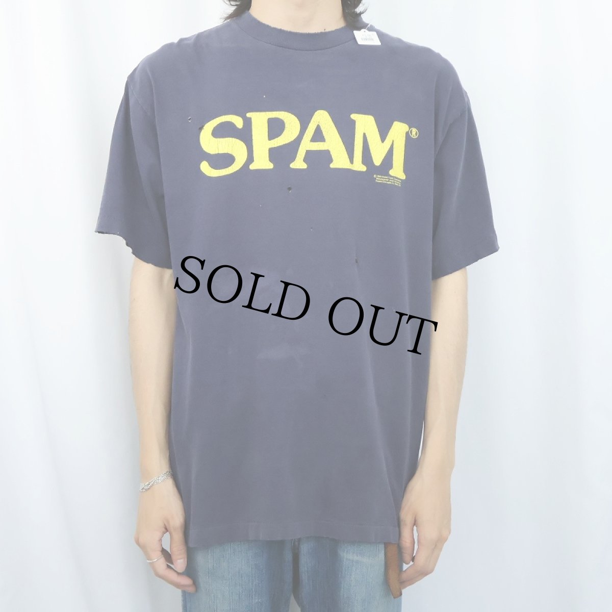 画像2: 90's SPAM USA製 ロゴプリントTシャツ NAVY XL (2)