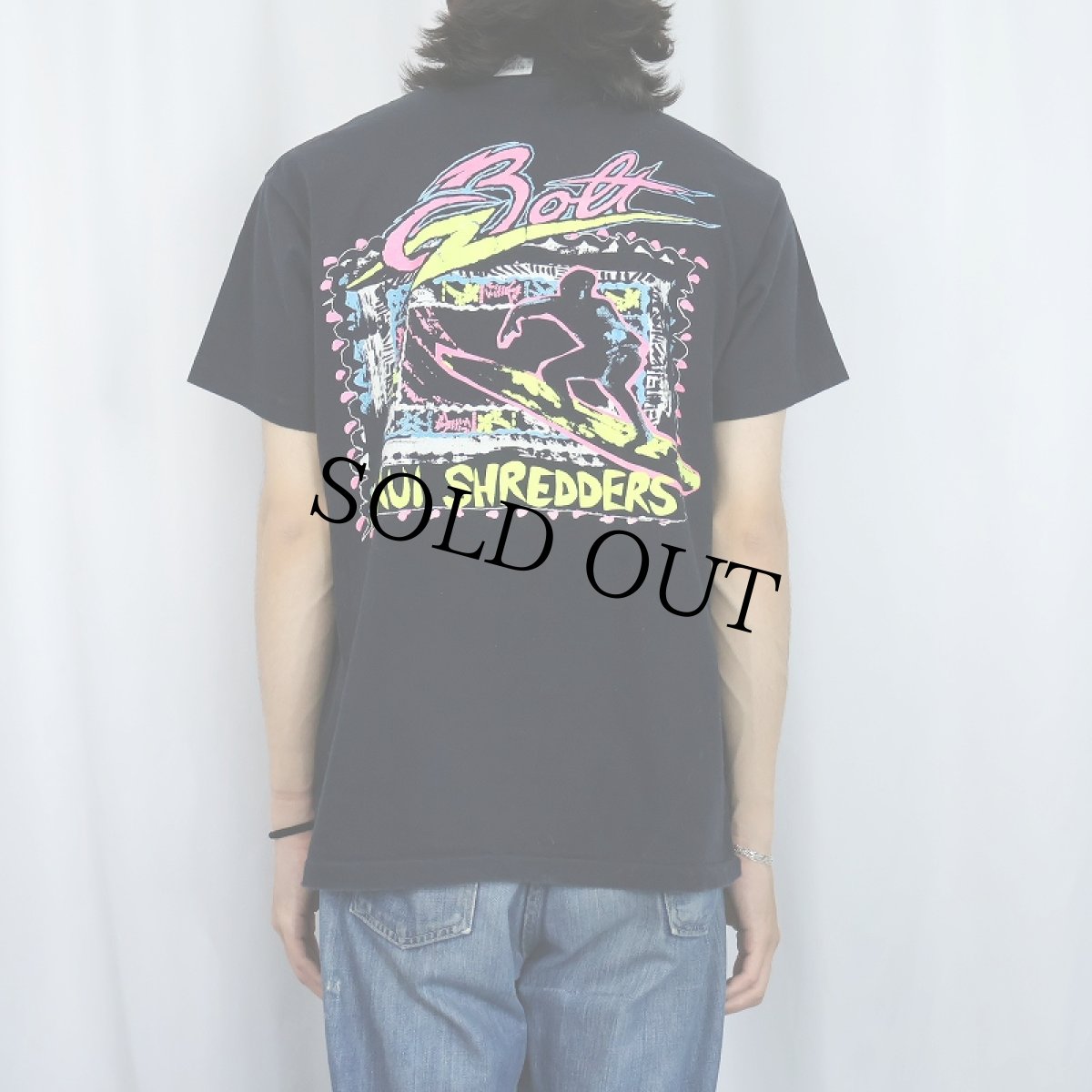 画像4: 90's BOLT USA製 "MAUI SHREDDERS" サーフブランド プリントTシャツ BLACK XL (4)