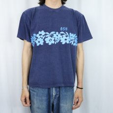 画像2: 70〜80's USA製 "OSU" ハイビスカスプリントTシャツ NAVY XL (2)