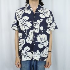 画像2: 60's TOWNCRAFT オールオーバーパターン コットンハワイアンシャツ NAVY L (2)