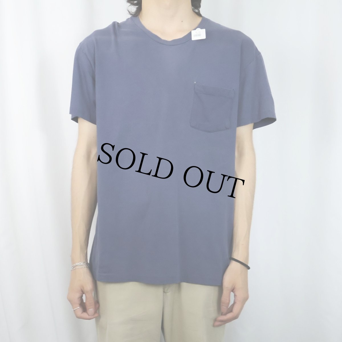 画像2: 90's Hanes 無地ポケットTシャツ NAVY L (2)