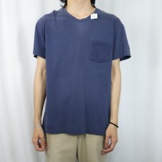 画像2: 90's Hanes 無地ポケットTシャツ NAVY L (2)
