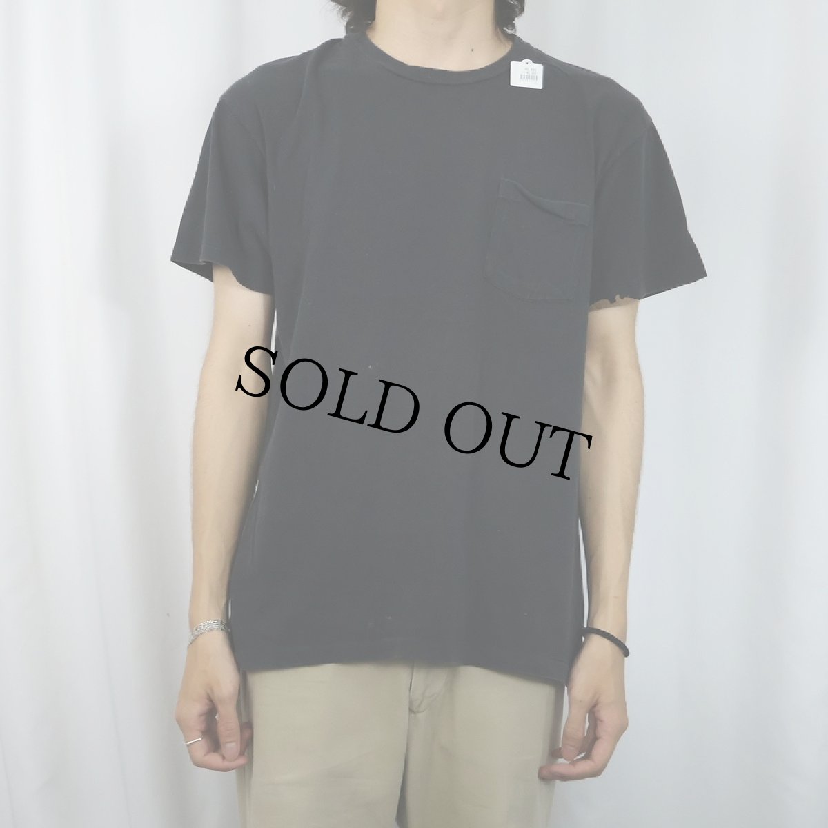 画像2: 90's Hanes 無地ポケットTシャツ BLACK (2)