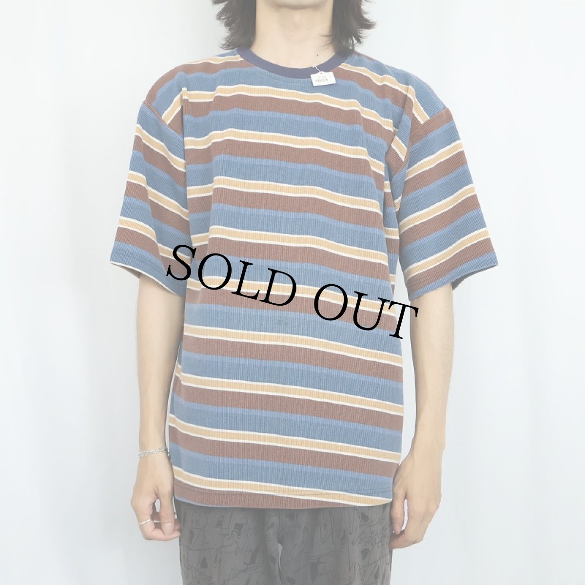 画像2: USA製 マルチボーダー柄 リブTシャツ ONE SIZE (2)