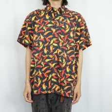 画像2: 90's HIGH SEAS Trading Co. USA製 唐辛子柄 コットンシャツ L (2)