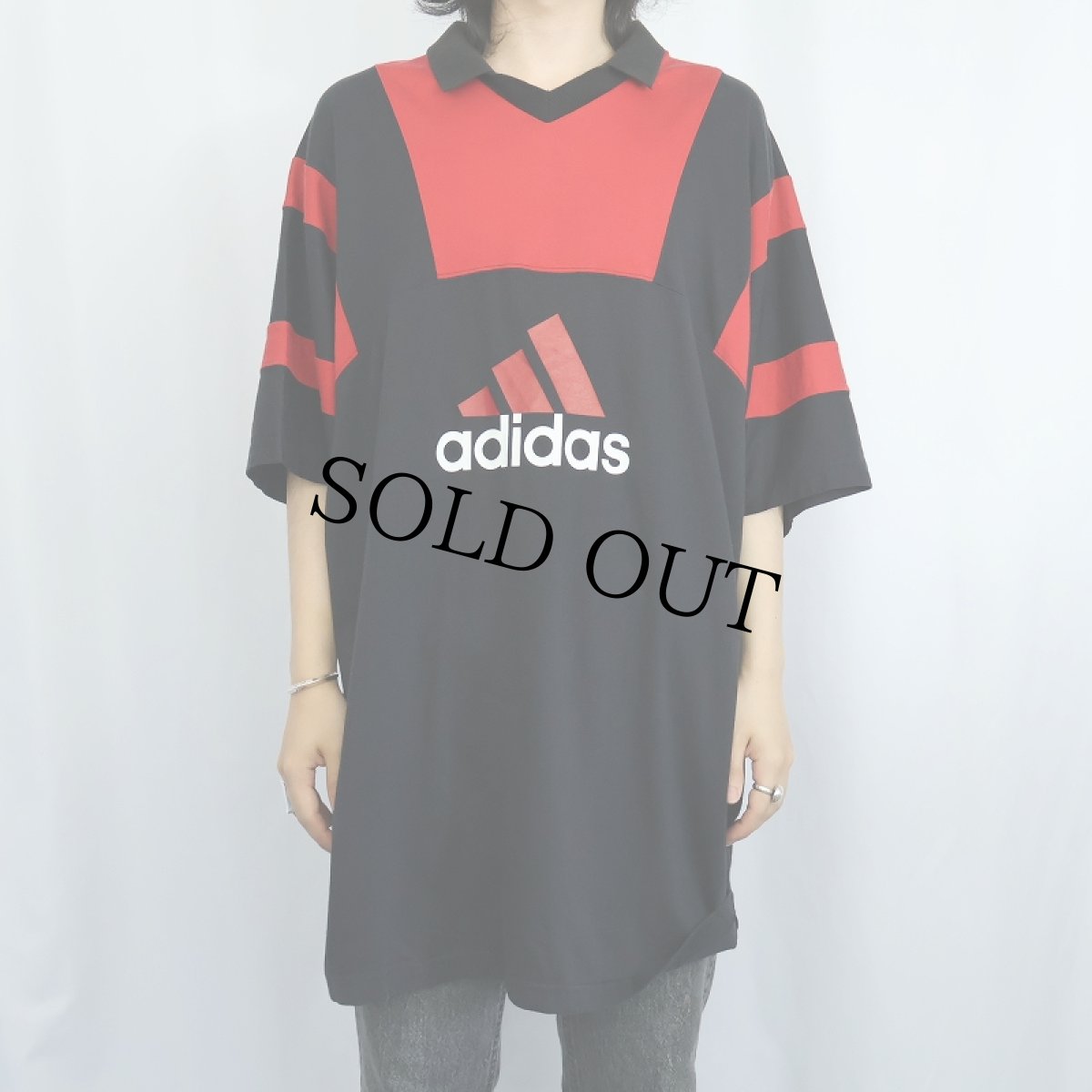 画像2: 90's adidas USA製 コットンナイロン ゲームシャツ BLACK XL (2)
