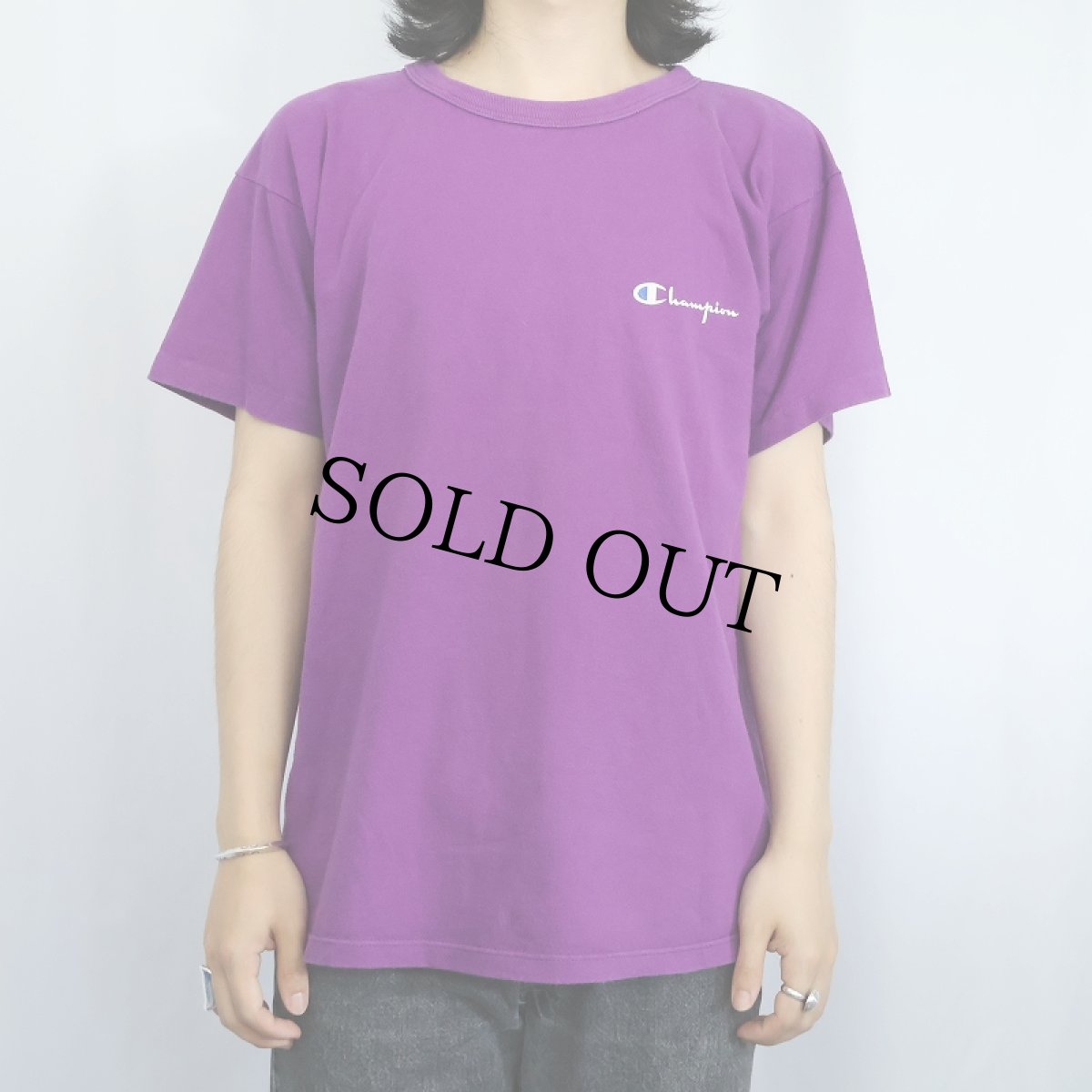 画像2: 80〜90's Champion 青刺繍タグ 中期 USA製 ロゴプリントTシャツ L (2)