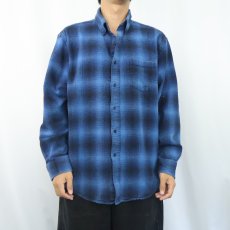 画像2: PENDLETON オンブレーチェック柄 ボタンダウン ライトネルシャツ XL (2)