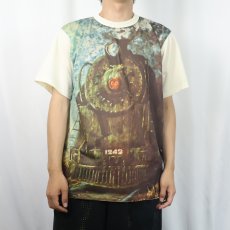 画像2: 70's 機関車柄 ピクチャープリント ポリエステルTシャツ XL (2)