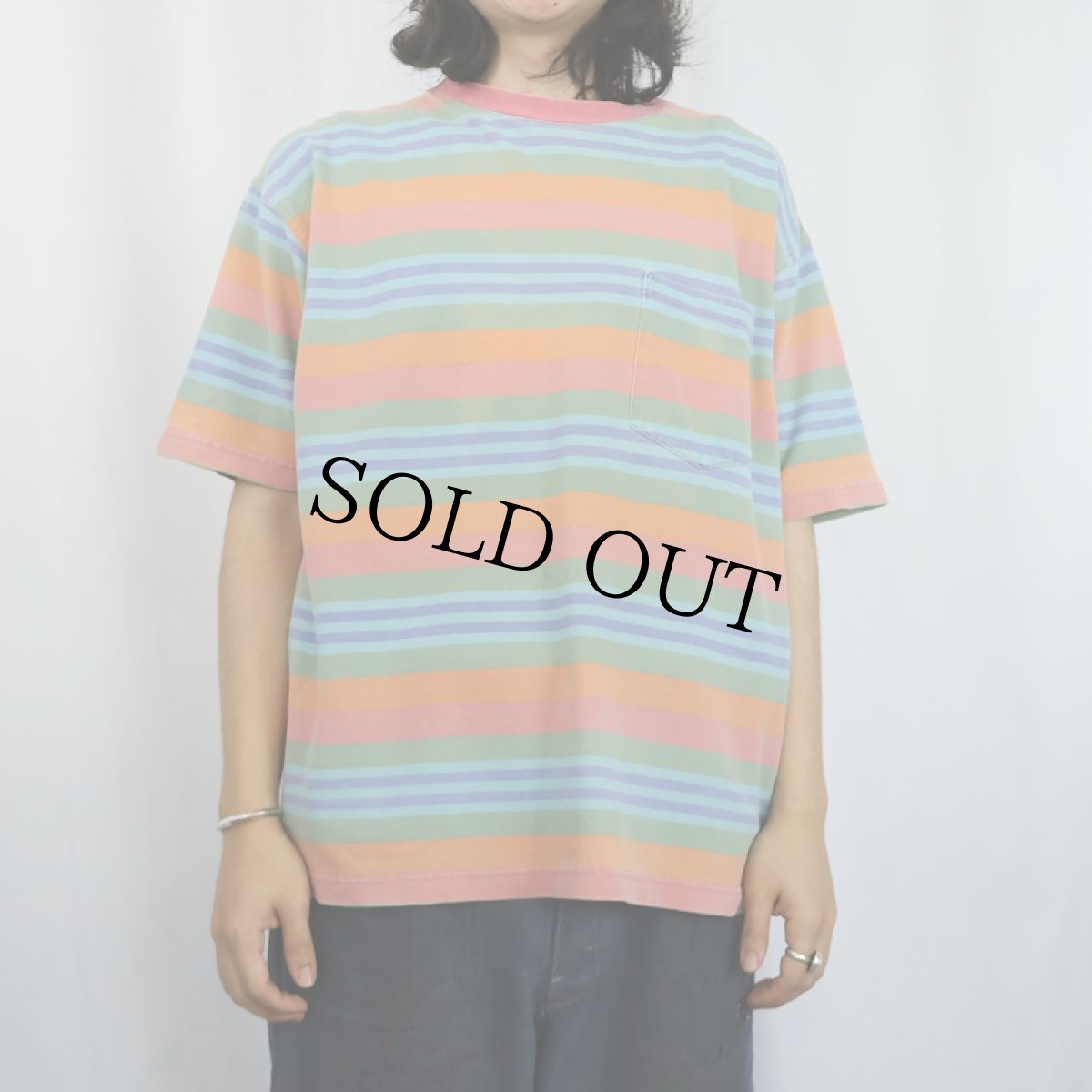 画像2: 90's GAP マルチボーダー柄 鹿の子Tシャツ M (2)