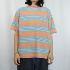 画像2: 90's GAP マルチボーダー柄 鹿の子Tシャツ M (2)