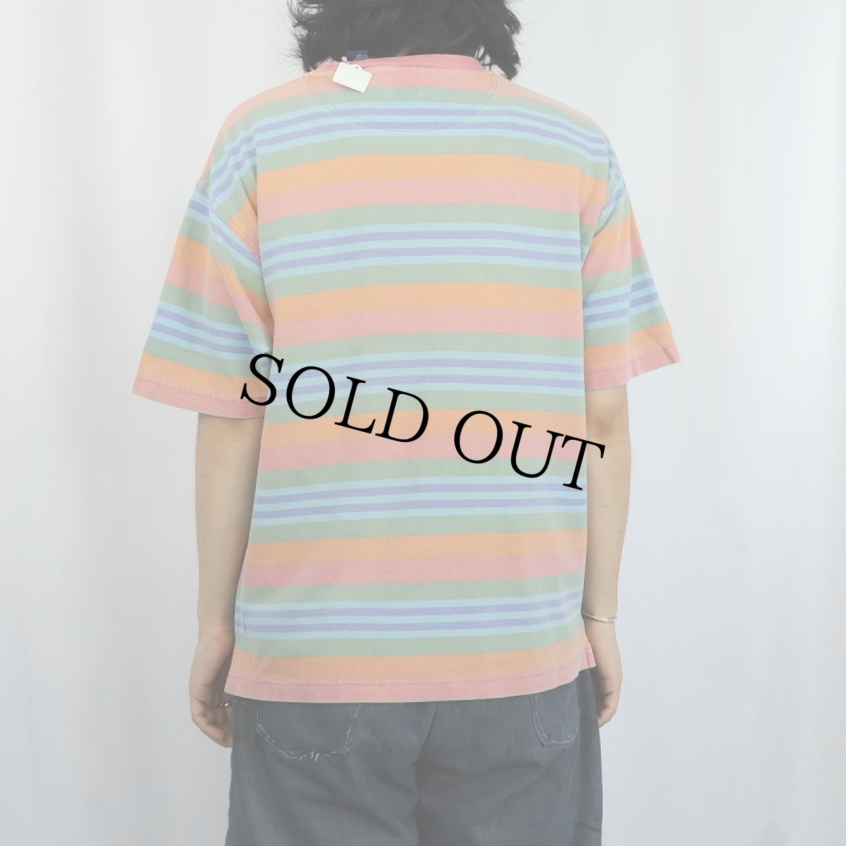 画像3: 90's GAP マルチボーダー柄 鹿の子Tシャツ M (3)