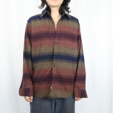 画像2: PENDLETON オンブレーボーダー柄 ウールシャツ M (2)