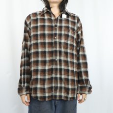 画像2: PENDLETON チェック柄 エルボーパッチ付きウールシャツ L (2)