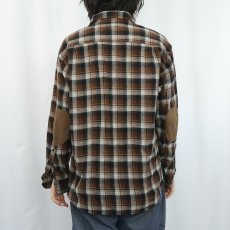 画像3: PENDLETON チェック柄 エルボーパッチ付きウールシャツ L (3)