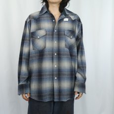 画像2: PENDLETON オンブレーチェック柄 ウールウエスタンシャツ M (2)