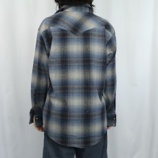 画像3: PENDLETON オンブレーチェック柄 ウールウエスタンシャツ M (3)