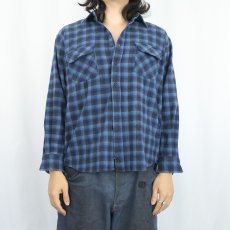 画像2: PENDLETON オンブレーチェック柄 ウールシャツ L (2)