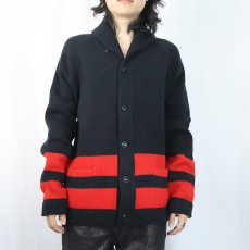 画像2: POLO Ralph Lauren ボーダー柄 ショールカラー ウールニットカーディガン BLACK L (2)