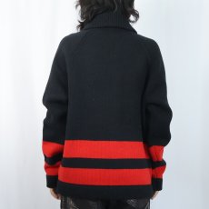 画像3: POLO Ralph Lauren ボーダー柄 ショールカラー ウールニットカーディガン BLACK L (3)