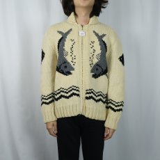 画像5: 60's 魚柄 カウチンニットカーディガン (5)