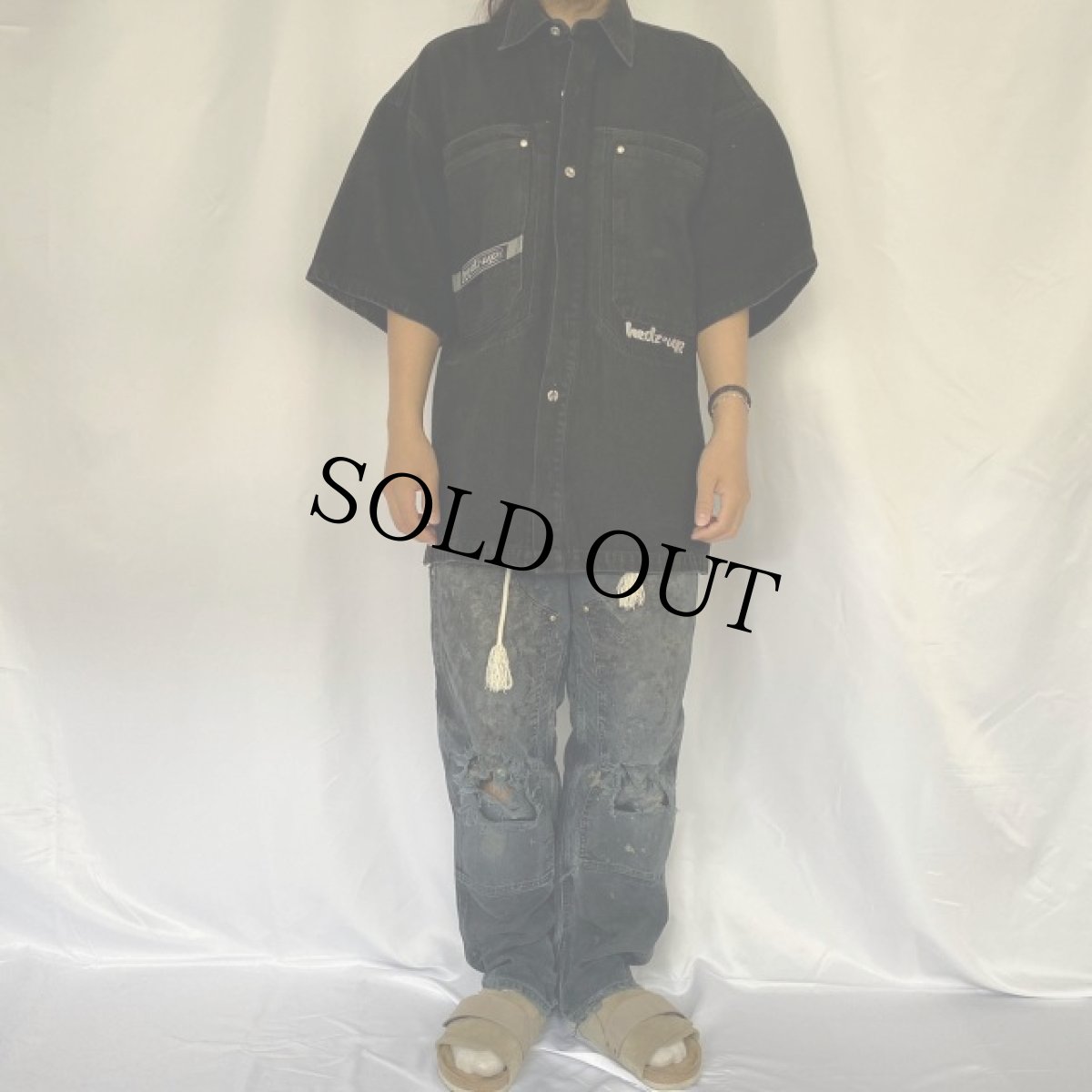 画像2: HEDZ・UP ブラックデニムジャケット XL (2)