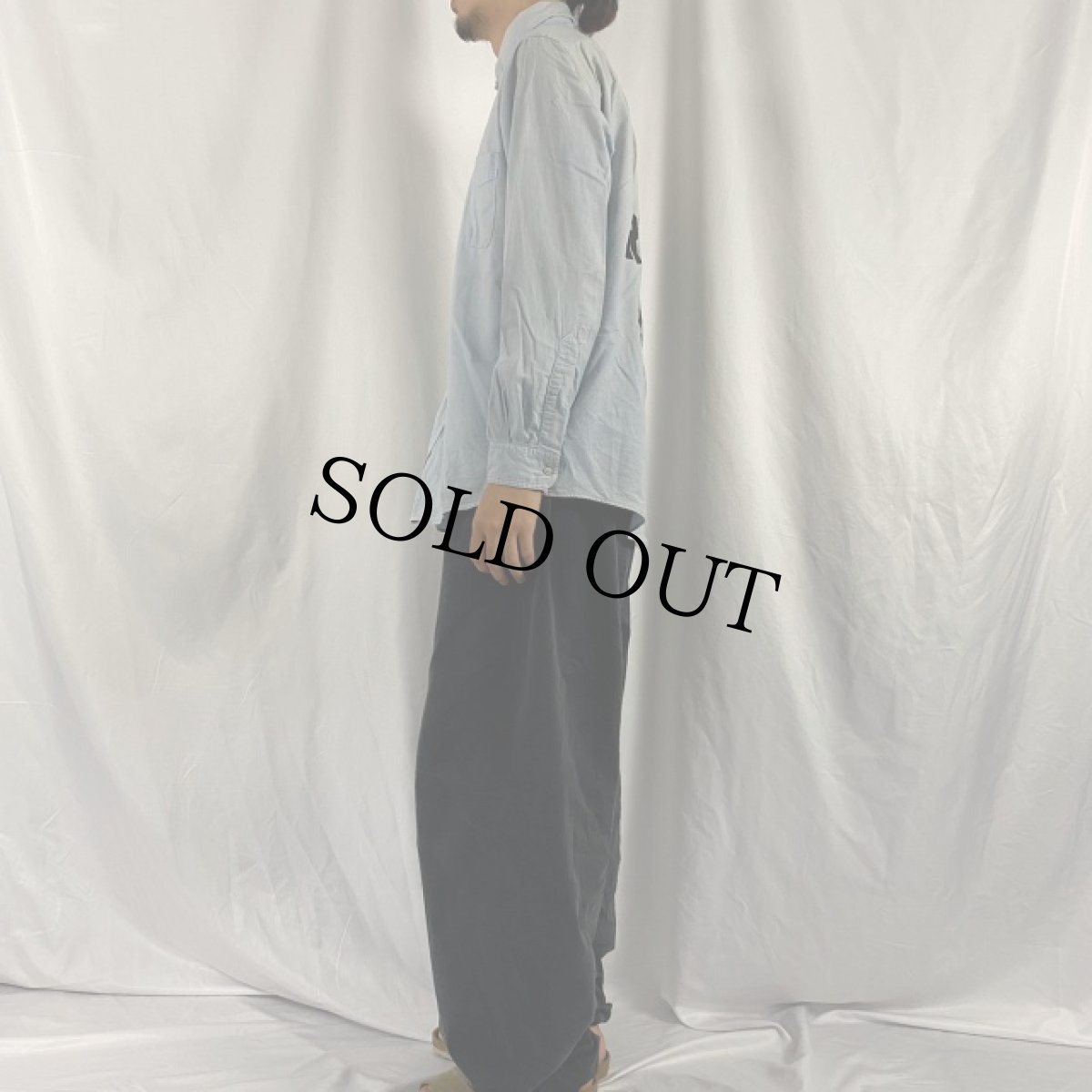 画像4: 90's USA製 DISCHORD RECORDS "HOLLY ROLLERS" インディーレコードレーベル プリントシャンブレーシャツ 16-34 (4)