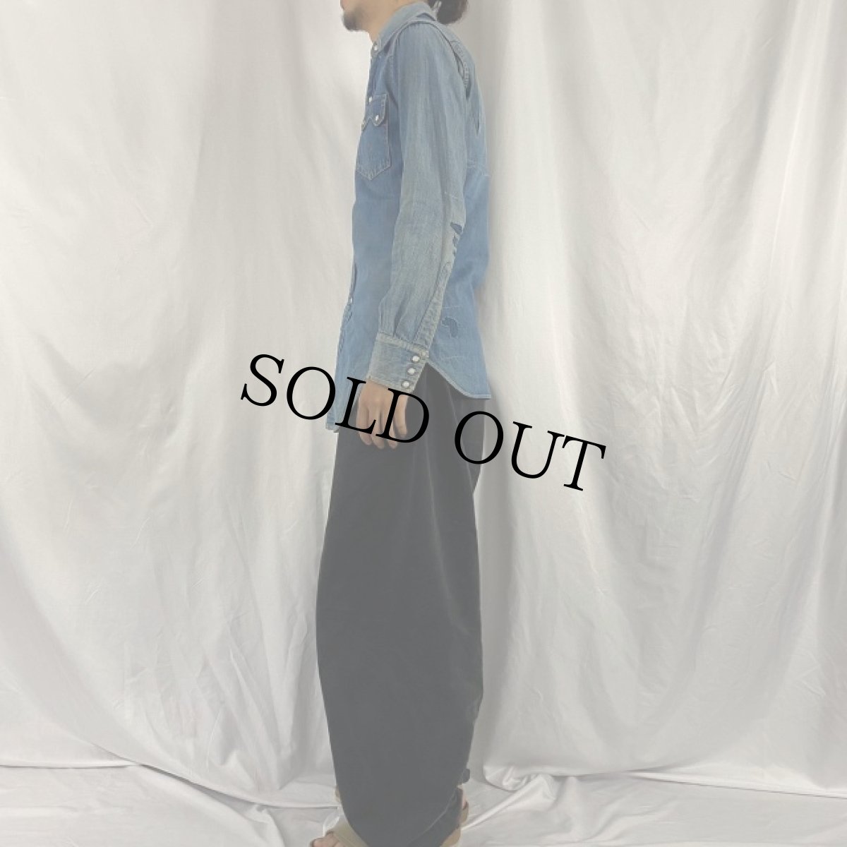 画像3: 50's LEVI'S ショートホーン デニムウエスタンシャツ (3)