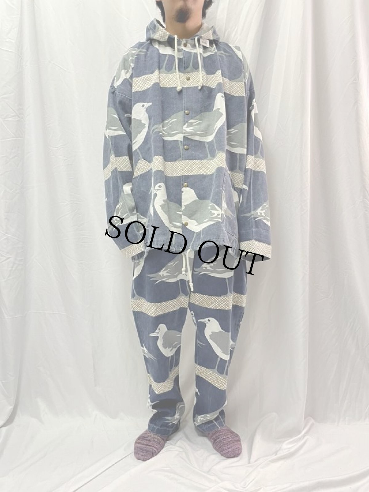 画像2: 80's~90's MICHIGAN RAG USA製 鳥柄 フーディジャケット/パンツ SET UP L/XL (2)