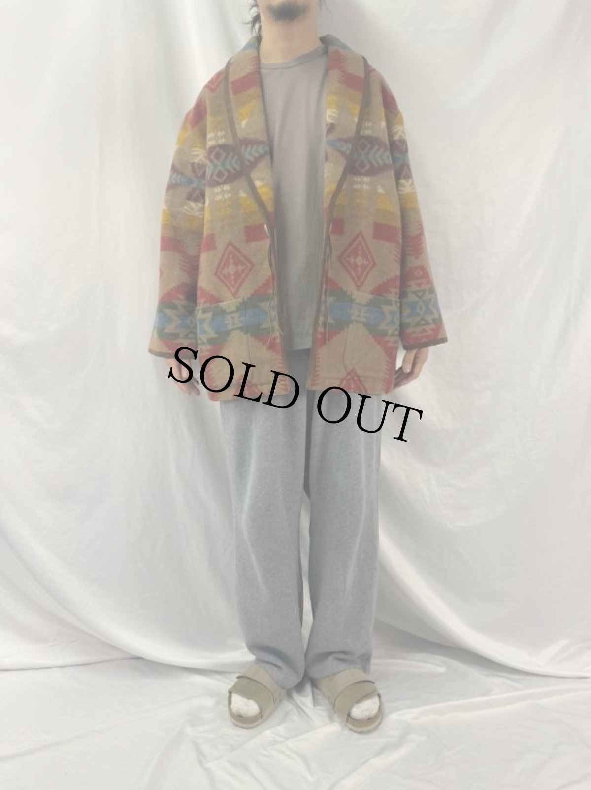 画像2: LAUREN RALPH LAUREN USA製 ネイティブ柄 ショールカラーガウン M (2)