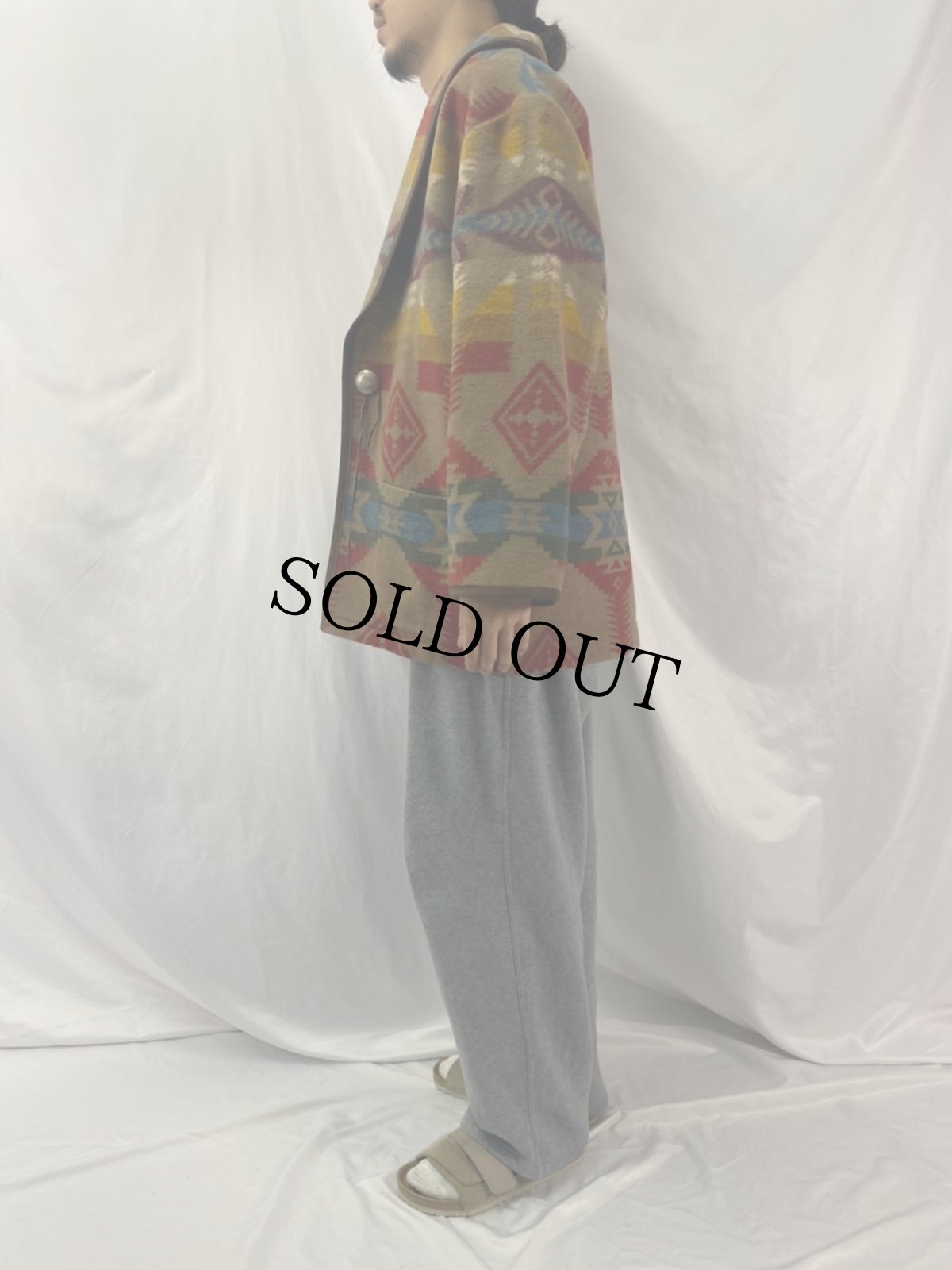 画像3: LAUREN RALPH LAUREN USA製 ネイティブ柄 ショールカラーガウン M (3)