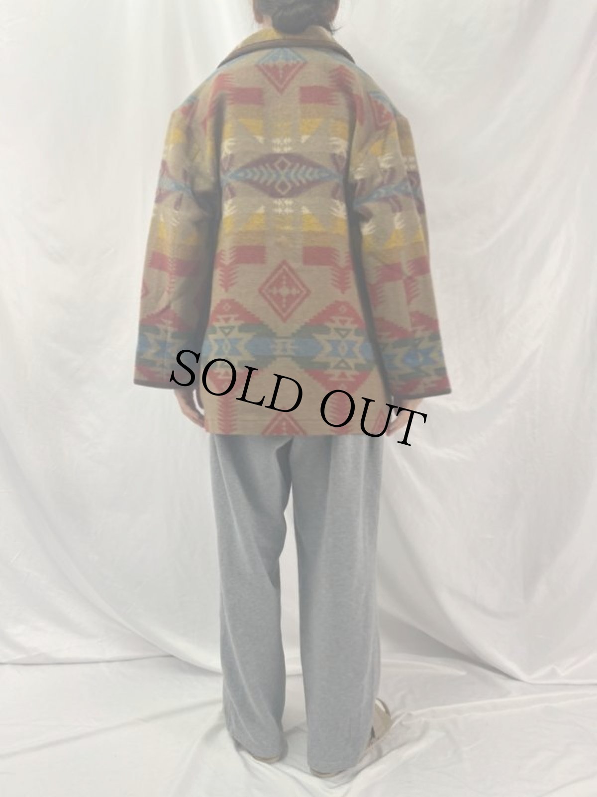 画像4: LAUREN RALPH LAUREN USA製 ネイティブ柄 ショールカラーガウン M (4)