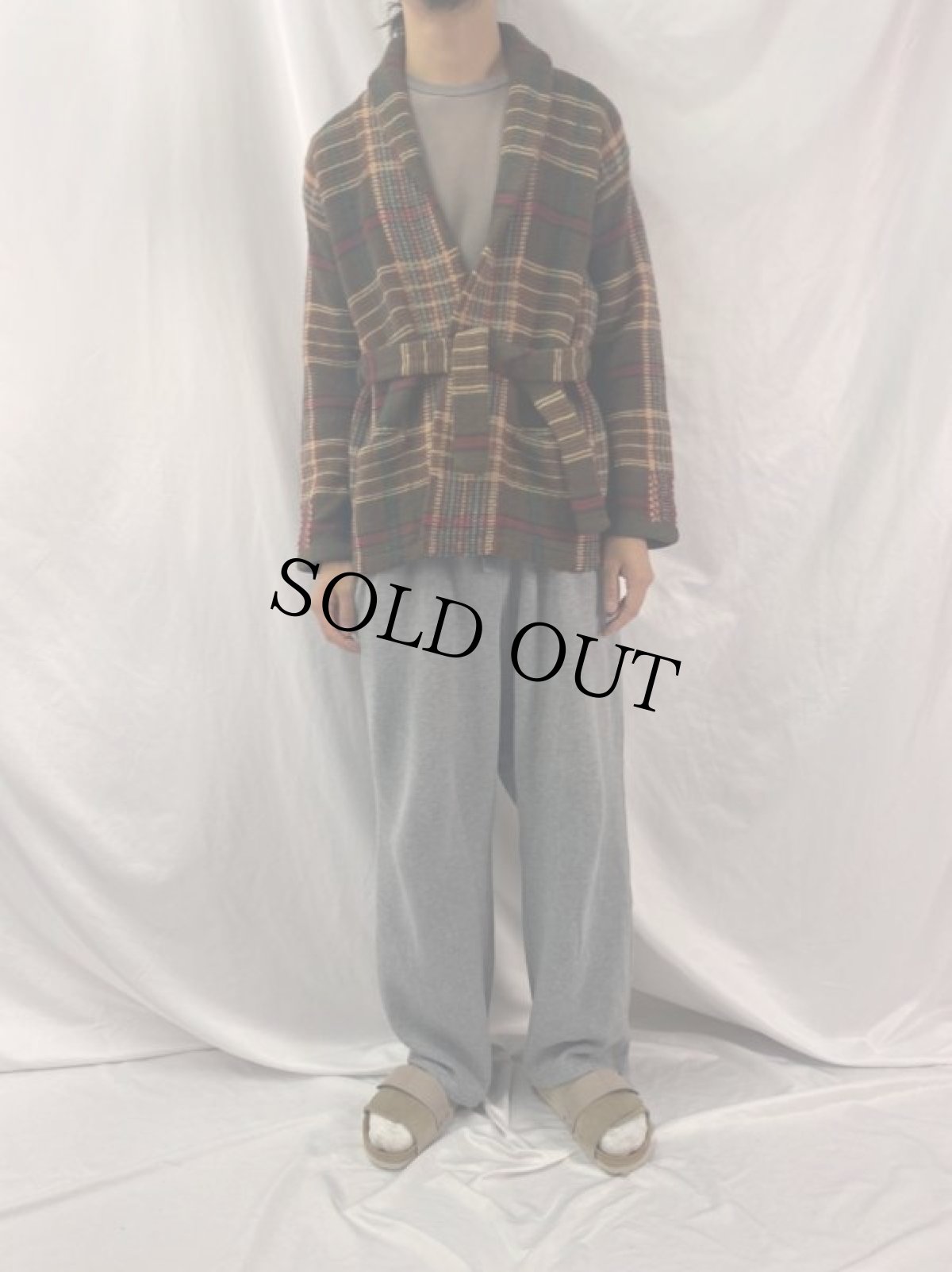 画像2: LAUREN RALPH LAUREN チェック柄 ニットガウン S (2)