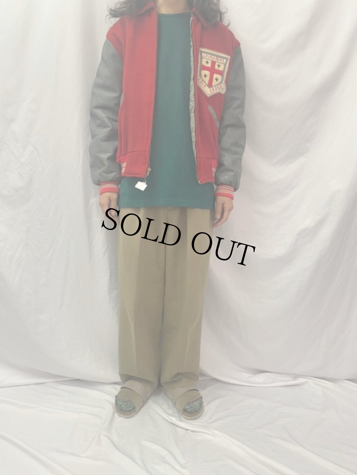 画像2: 60's LOGAN "CRUSADERS HOLY CROSS" レザー×ウールスタジャン (2)