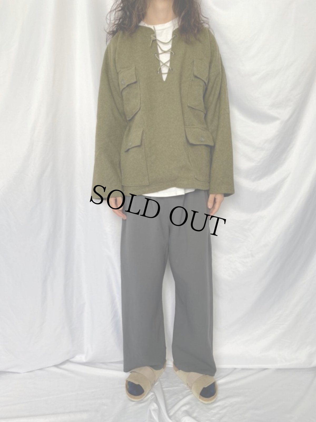 画像2: 60〜70's 4つポケ レースアップ ウールプルオーバージャケット (2)