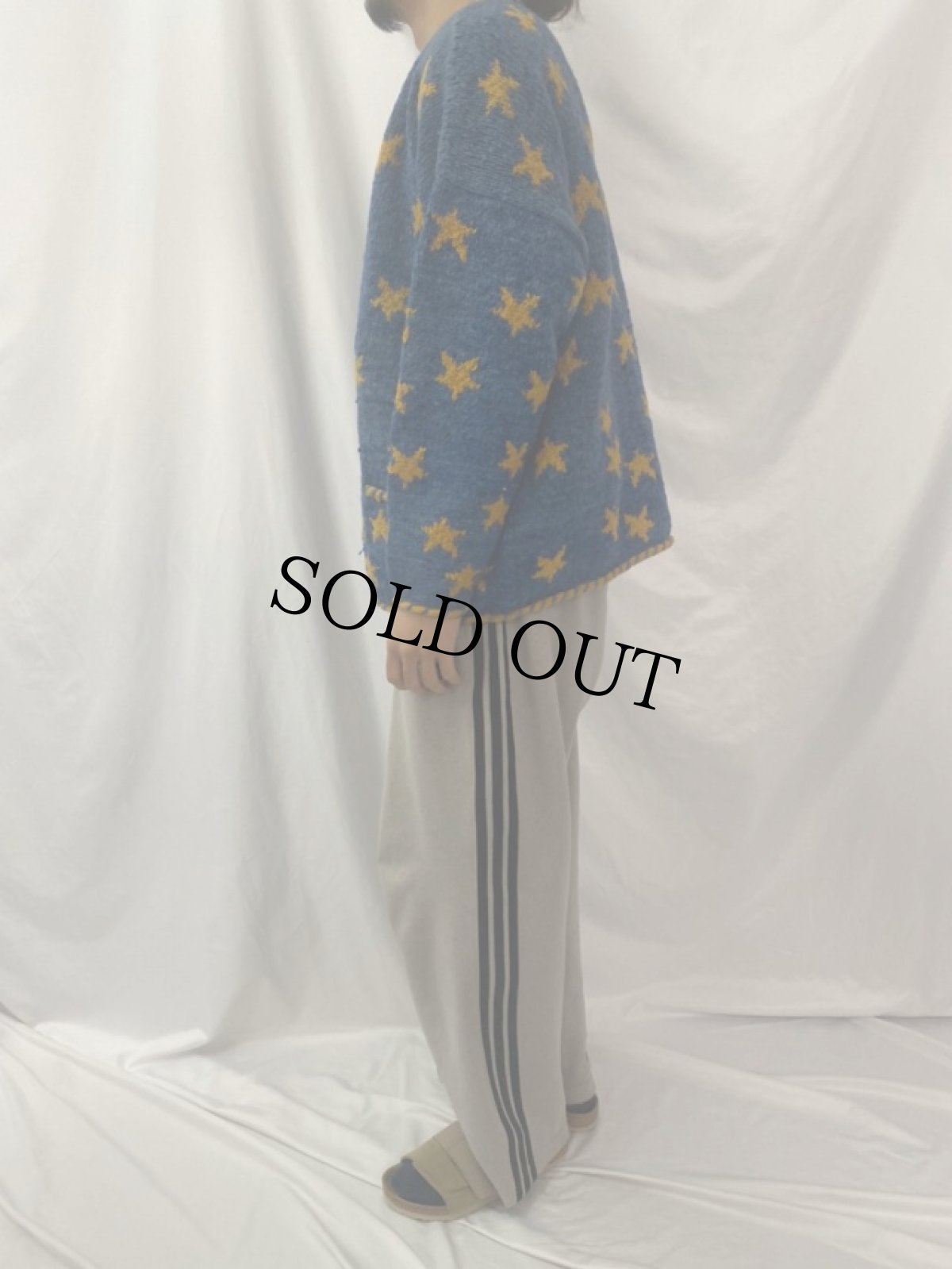 画像3: AMANO 星柄 ウールハンドニットカーディガン M (3)