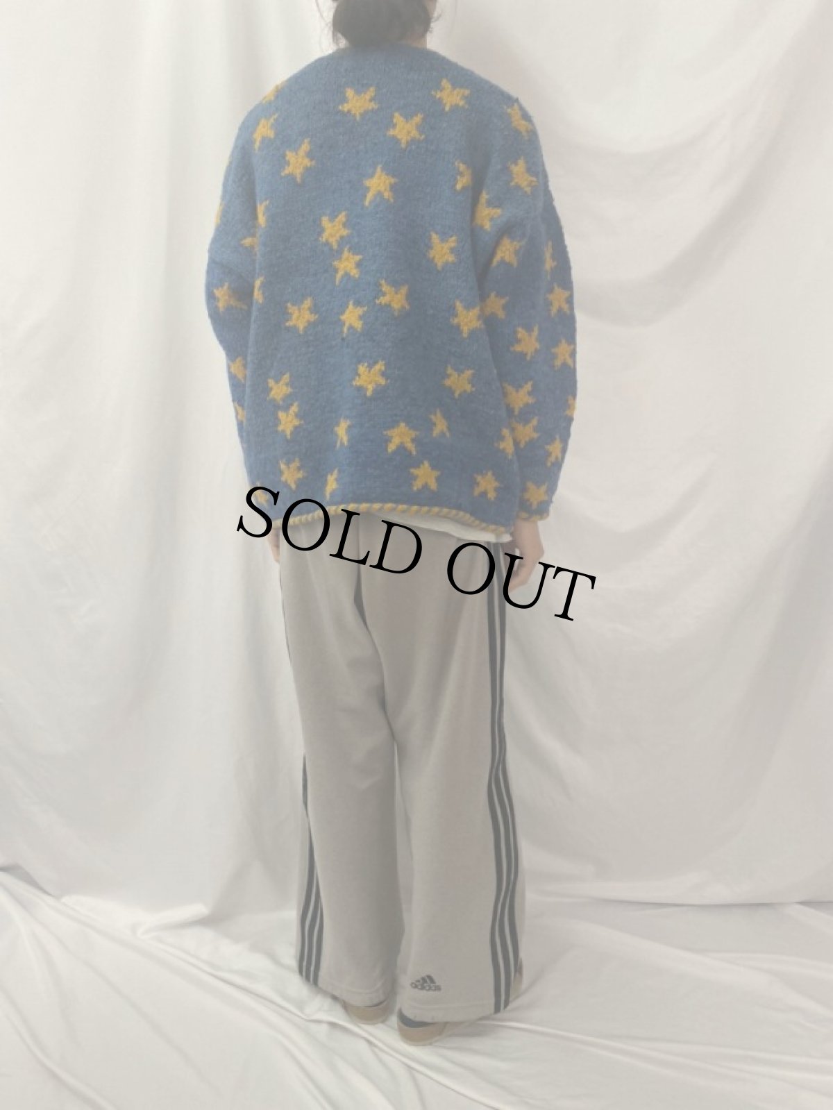 画像4: AMANO 星柄 ウールハンドニットカーディガン M (4)