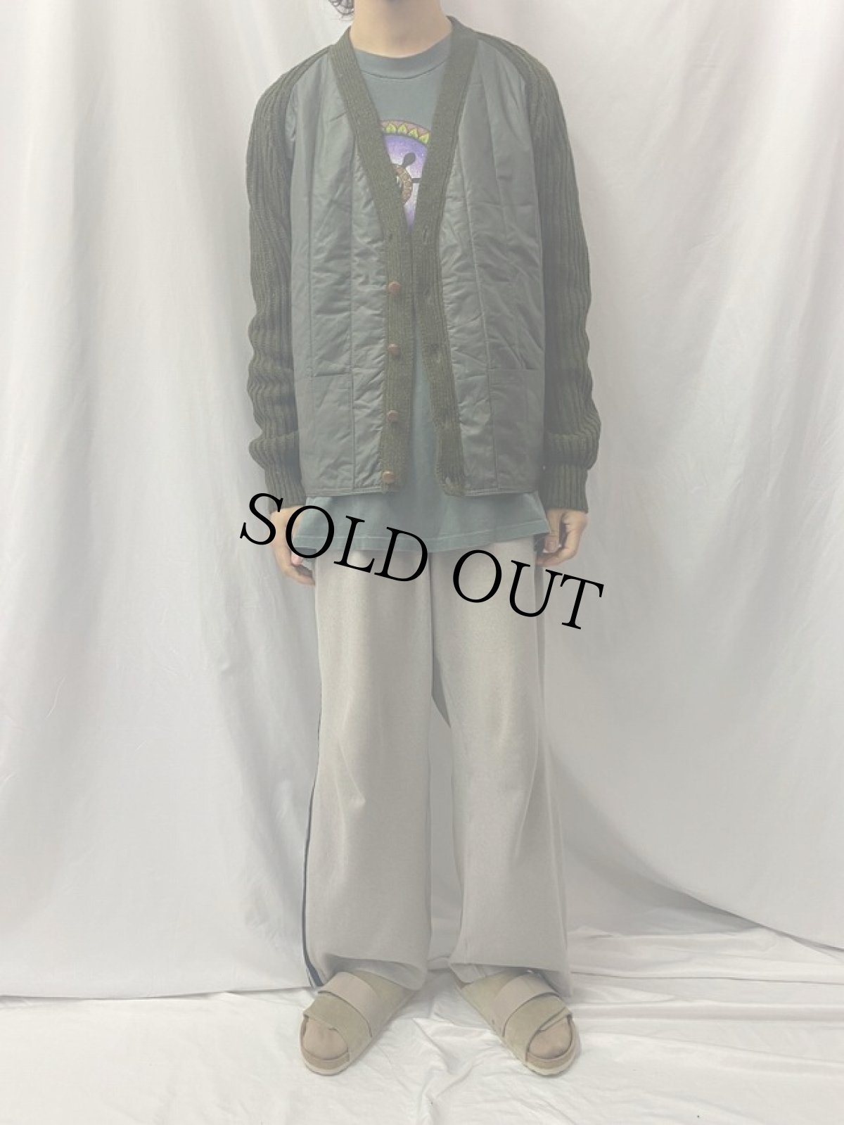 画像2: 80〜90's BRENIRE SCOTLAND製 キルティング切替 ウールニットカーディガン (2)