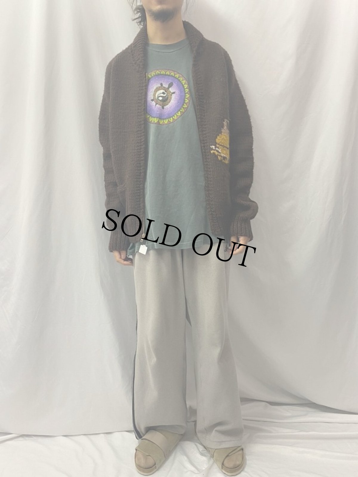 画像2: 60's スノーモービル柄 ショールカラー ウールカウチンニットジャケット (2)