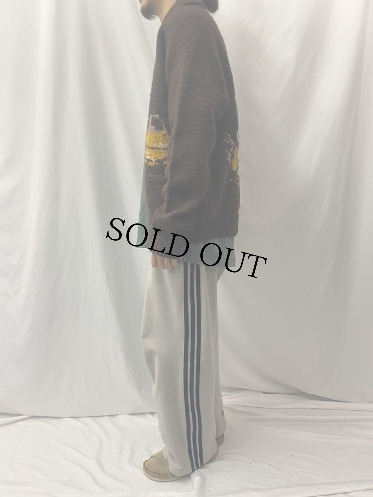 画像3: 60's スノーモービル柄 ショールカラー ウールカウチンニットジャケット (3)