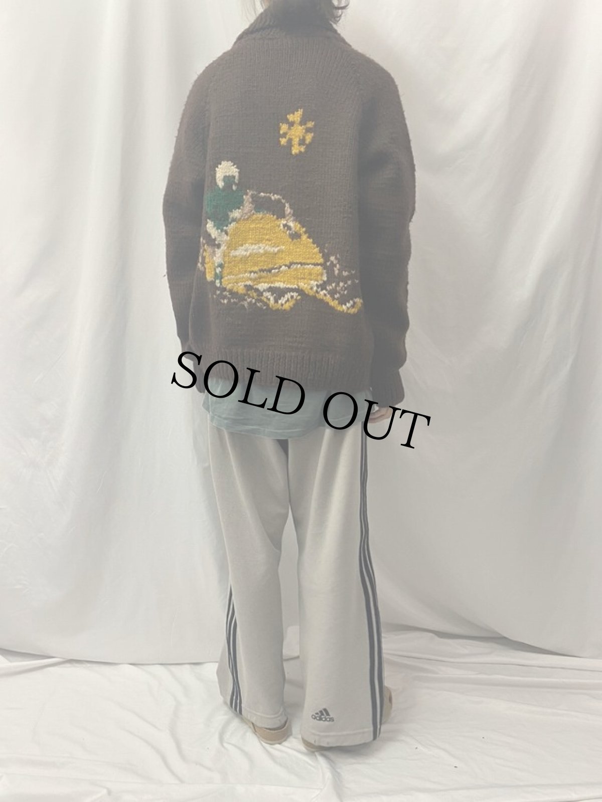 画像4: 60's スノーモービル柄 ショールカラー ウールカウチンニットジャケット (4)