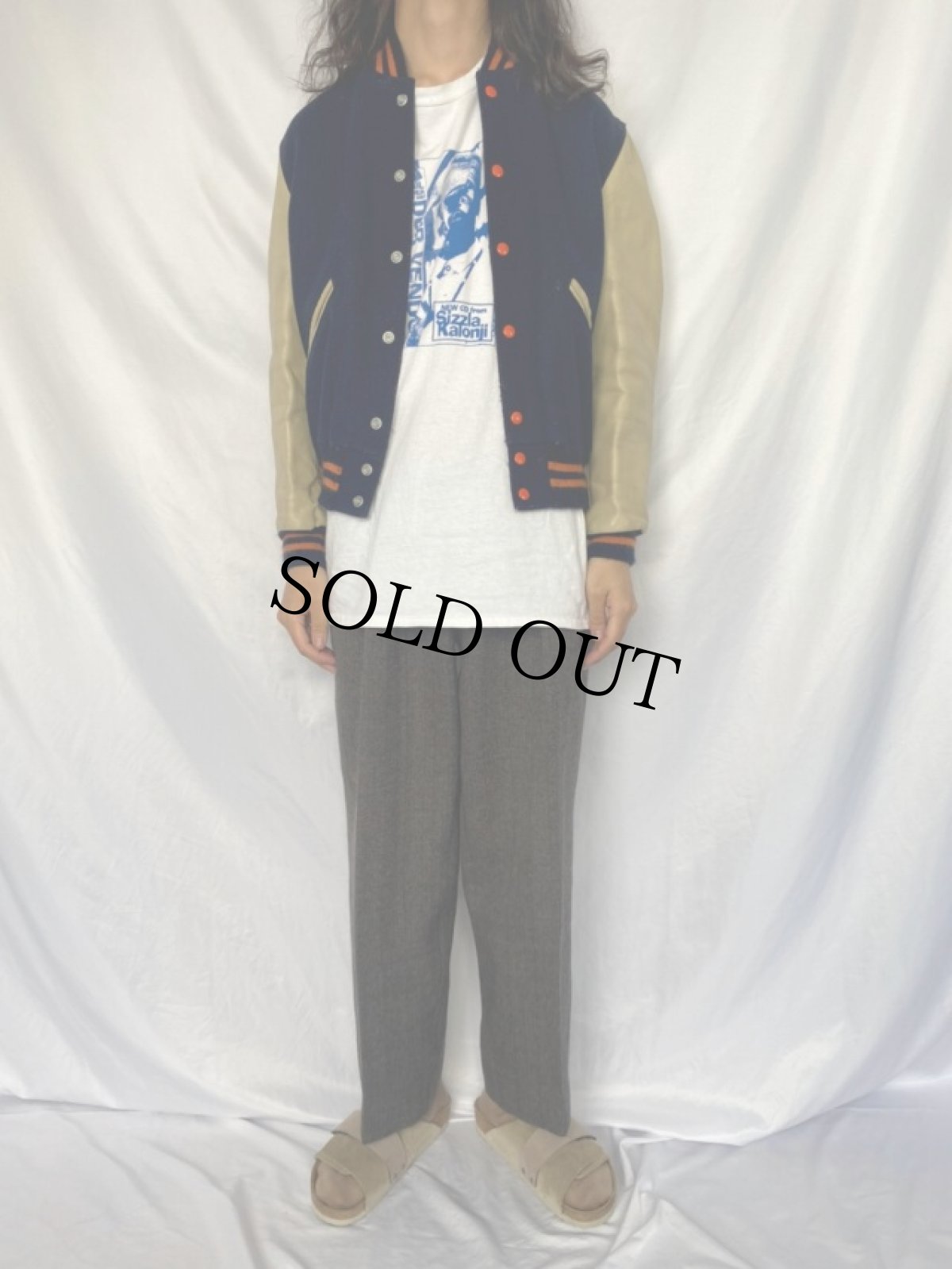 画像2: 80's De LONG レザー×ウールスタジャン 38 (2)